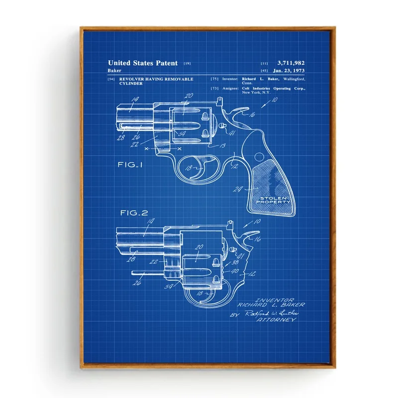 

1973 Colt Revolver Patent Art Silk Fabric Poster Prints Home Wall Decor Painting 60x90cm