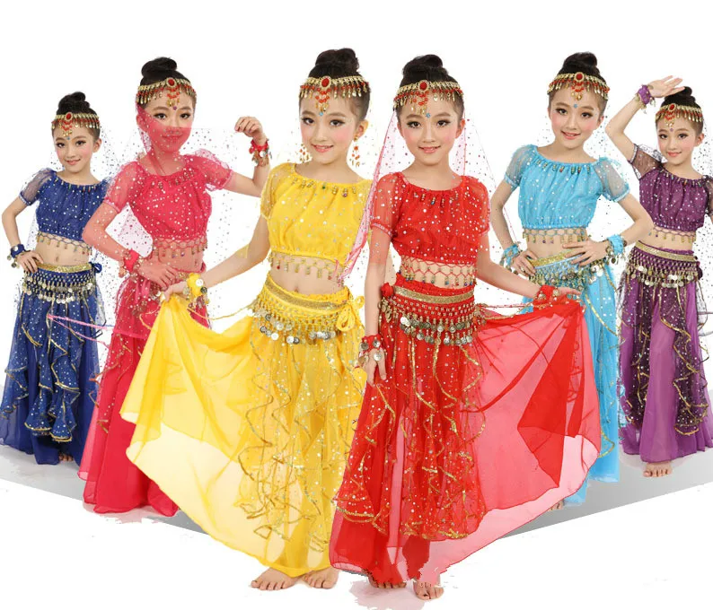 6Pcs Children Belly Dance Costumes Short Sleeve Skirt -6217