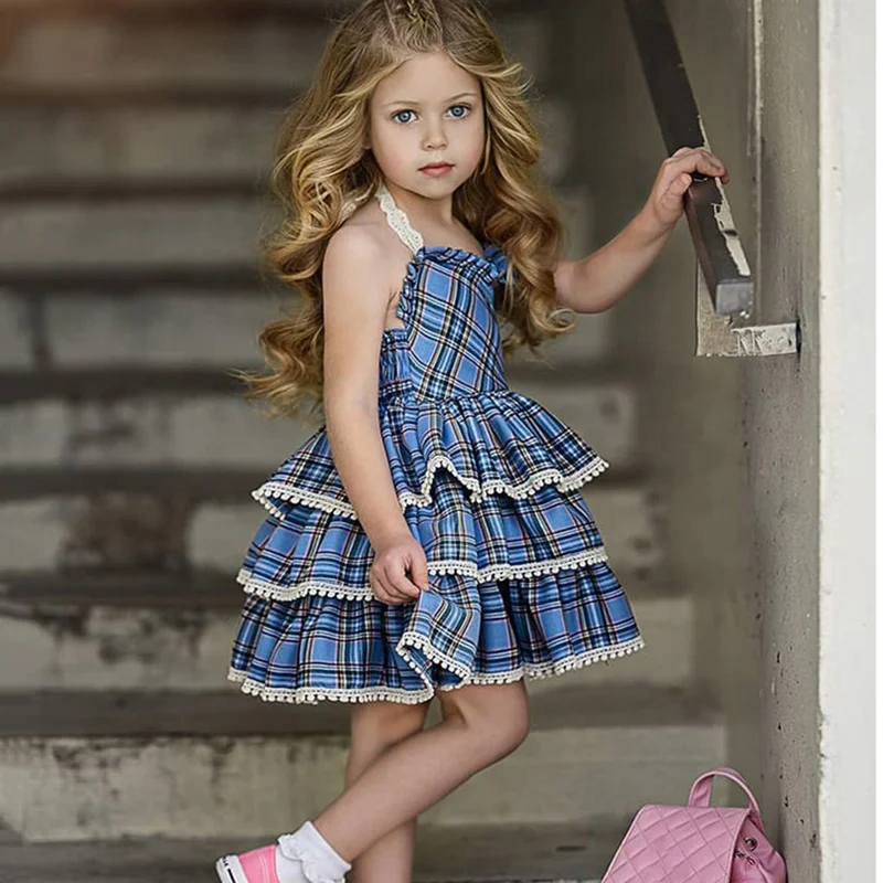 

2018 new girls tutu dress kids plaid sleeveless Fluffy Wedding Gown Princess Party Dress Children Clothing