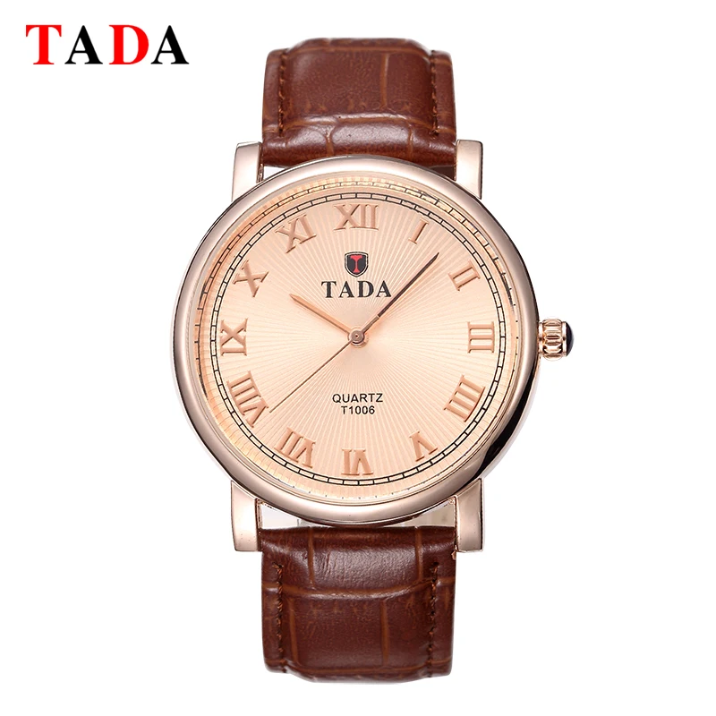 

TADA Roman Numerals Analog Hour Clock Men's Casual 3 Degree Waterproof Watch Business Leather Strap Quartz Watch
