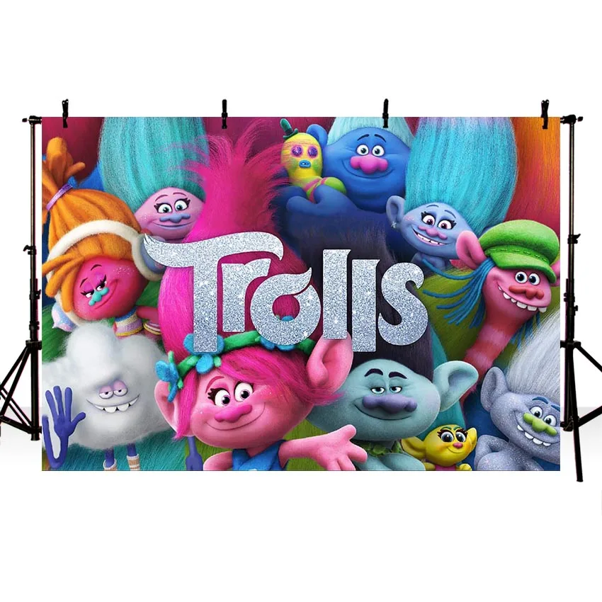 

MEHOFOTO Birthday Party Cartoon Trolls Baby Girl Baby Photo Backgrounds Photocall Photography Backdrops for Photo Studio