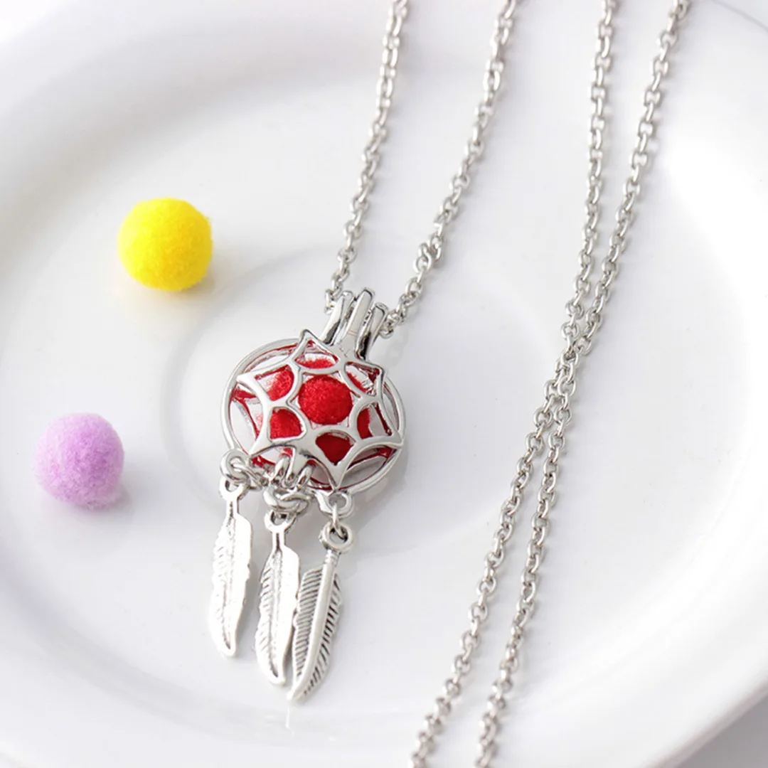 

Shellhard Trendy Dreamcatcher feather Pendant Necklace for Women Cage Locket Aromatherapy Ball Pendant Necklace Charm Jewelry