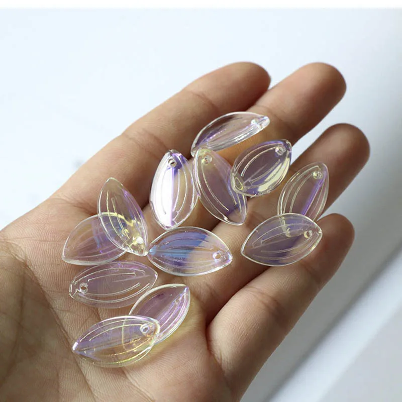

10pcs Czech Glazed Crystal Bead Pendants Glass Leaf Charm Accessory for Diy Jewelry Making Handmade Hairwear Decoration Findings