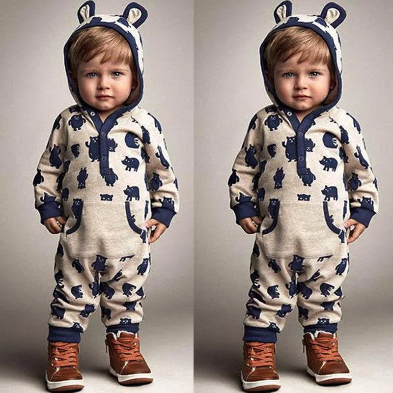 

European and American spring/autumn long-sleeved print bear style new born babysuit/jumpsuit Rompers outerwear for baby boys