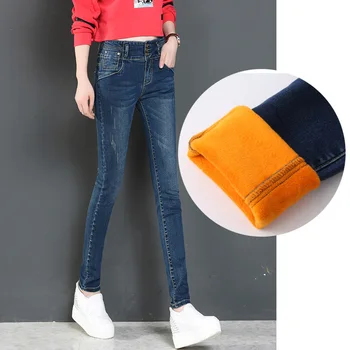 

Nonis Winter Jeans For Women With Thick Warm Velvet High Waist Stretch Femme Skinny Long Denim Pencil Pants Plus Size Pantalon