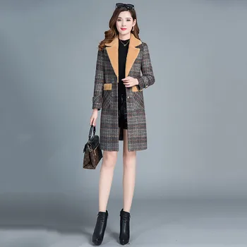 

Women Plaid Woolen Jacket Thicker Warm 2019 Fashion Slim New Females Coat Elegant Korean Outerwear High Quality Winter Coats F51