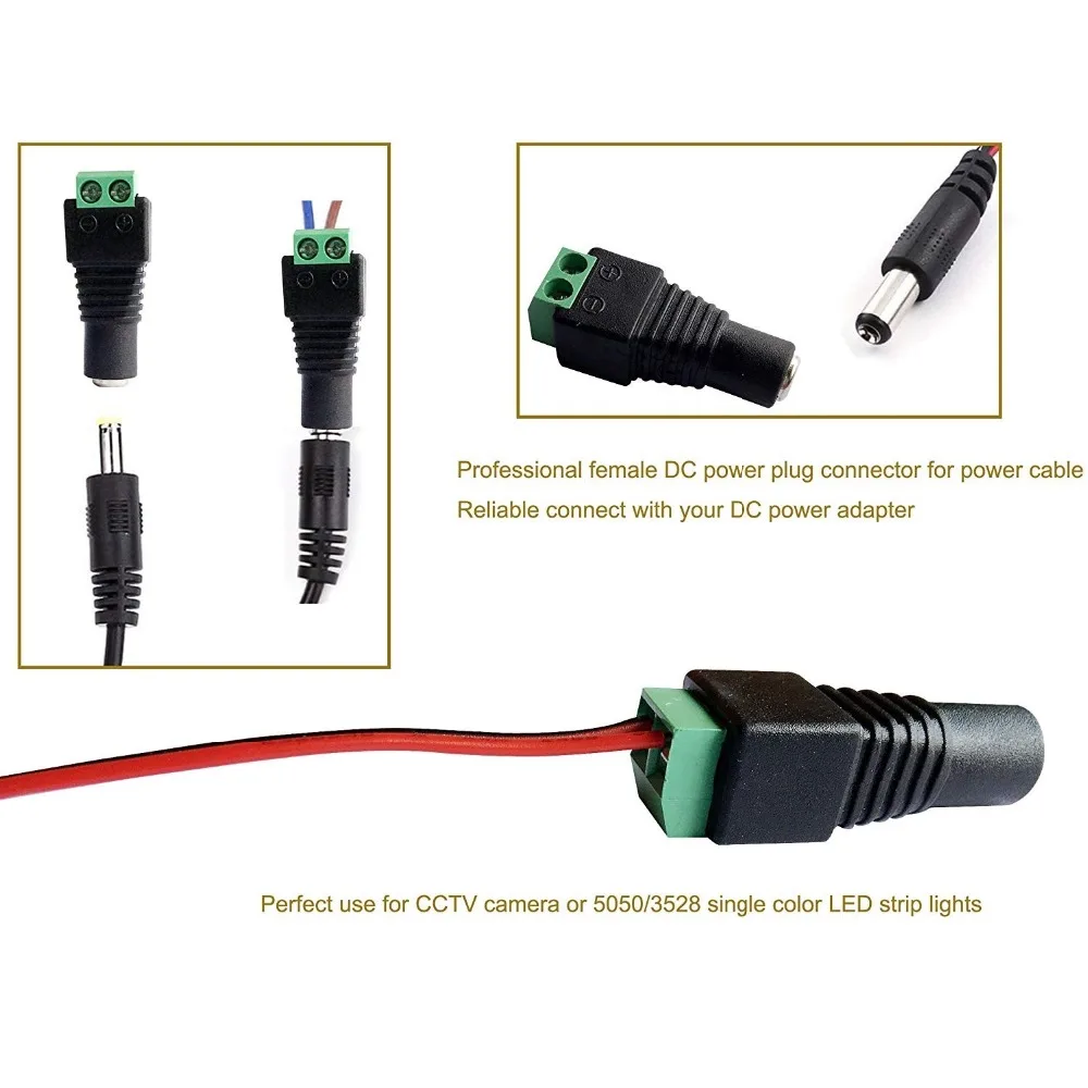 1pair 5.5mm*2.1mm Female Male DC Power Cable Connector Jack Plug Connection For LED Strip CCTV Security Camera Home Applicance