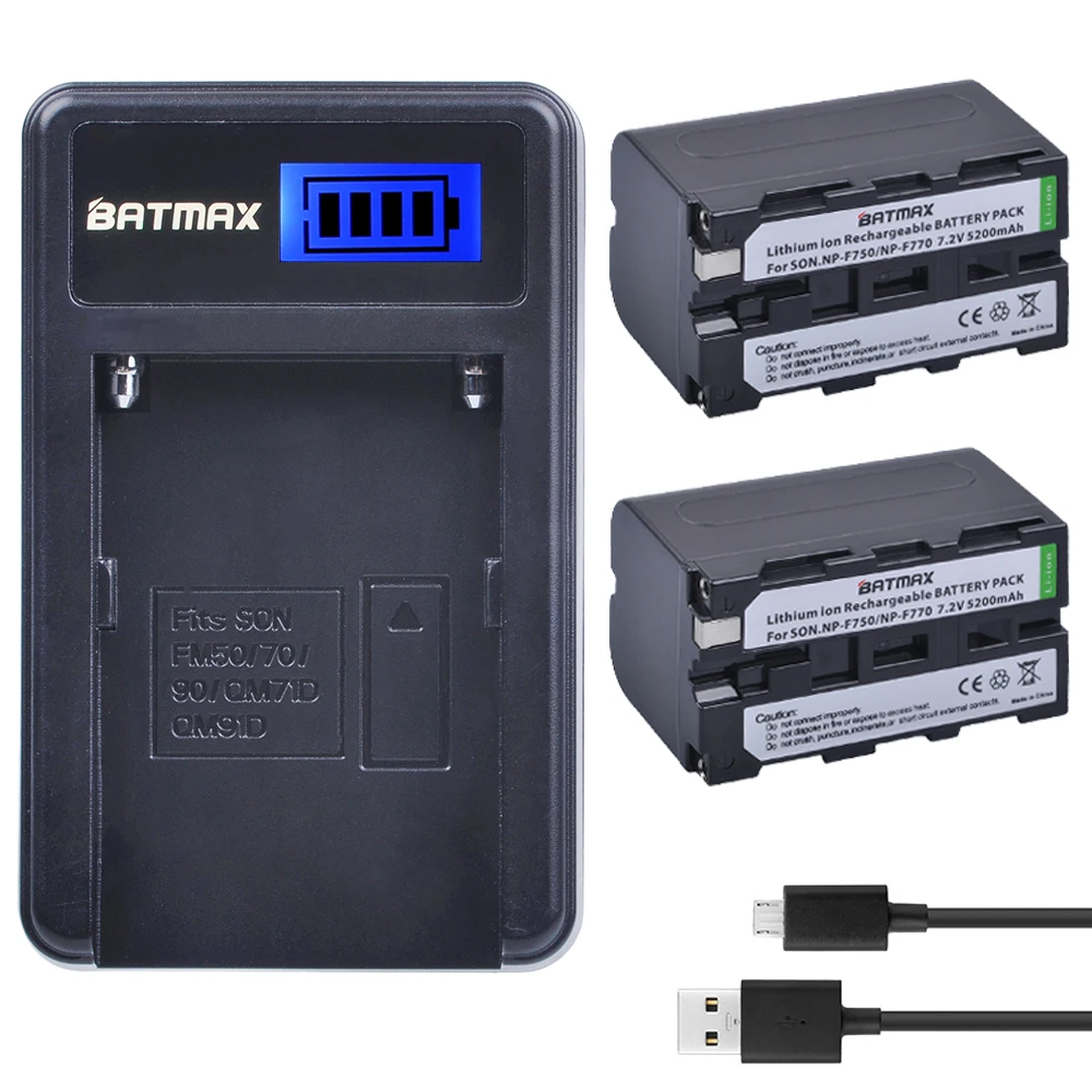 Preise 2Pc 5200mAh NP F770 NP F750 NP F770 np f750 NPF770 750 Batterien + LCD USB Ladegerät für Sony NP F550 NP F770 NP F750 F960 F970