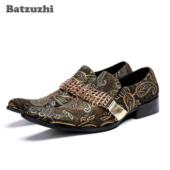 

Batzuzhi Fashion Men Dress Shoes Leather Pointed Toe Designer's Luxury Business, Party and Wedding Shoes Men Gold, Big Size US12