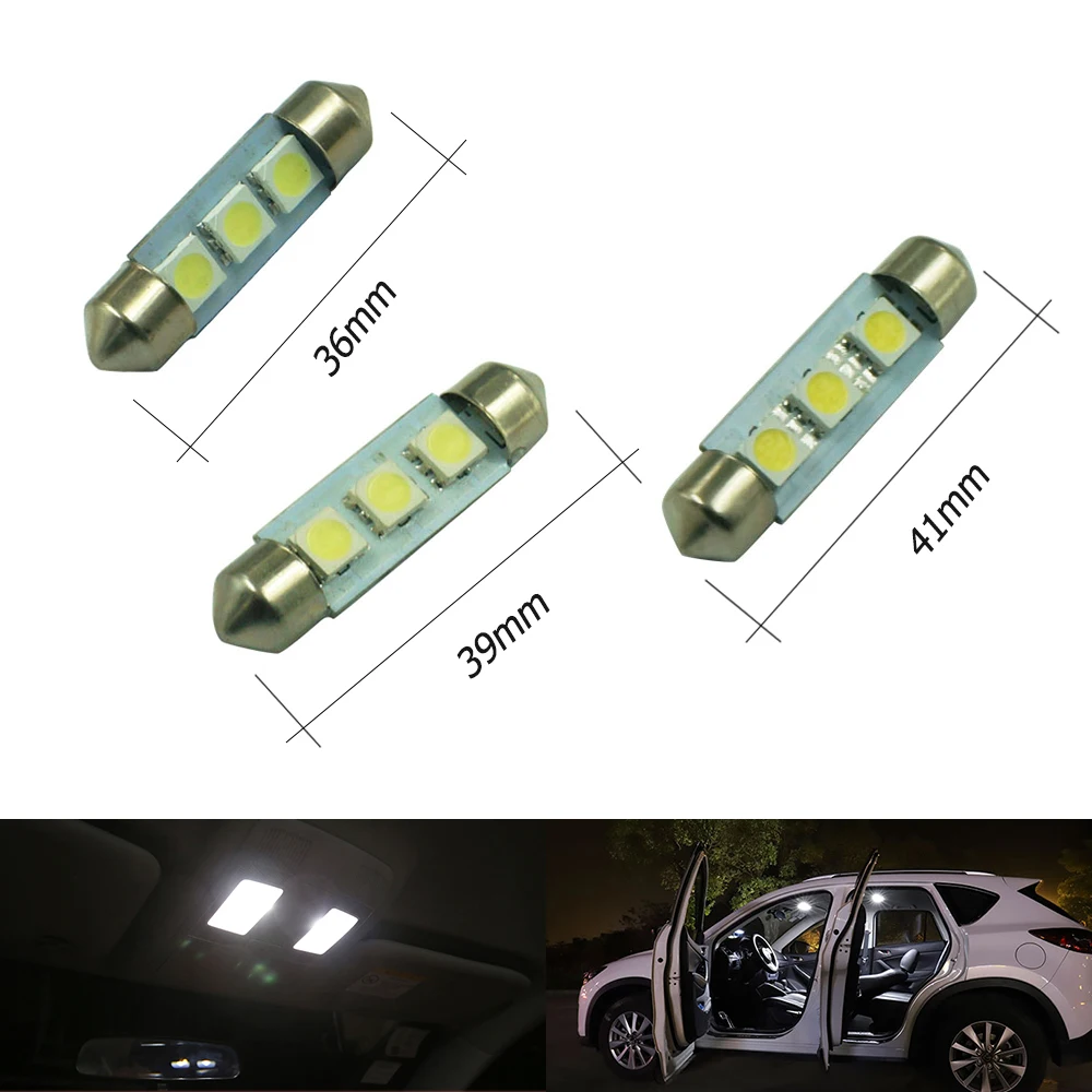 

1x Festoon Dome 31mm 36mm 39mm 41mm 5050 LED 3smd Panel Interior Bulb Light White