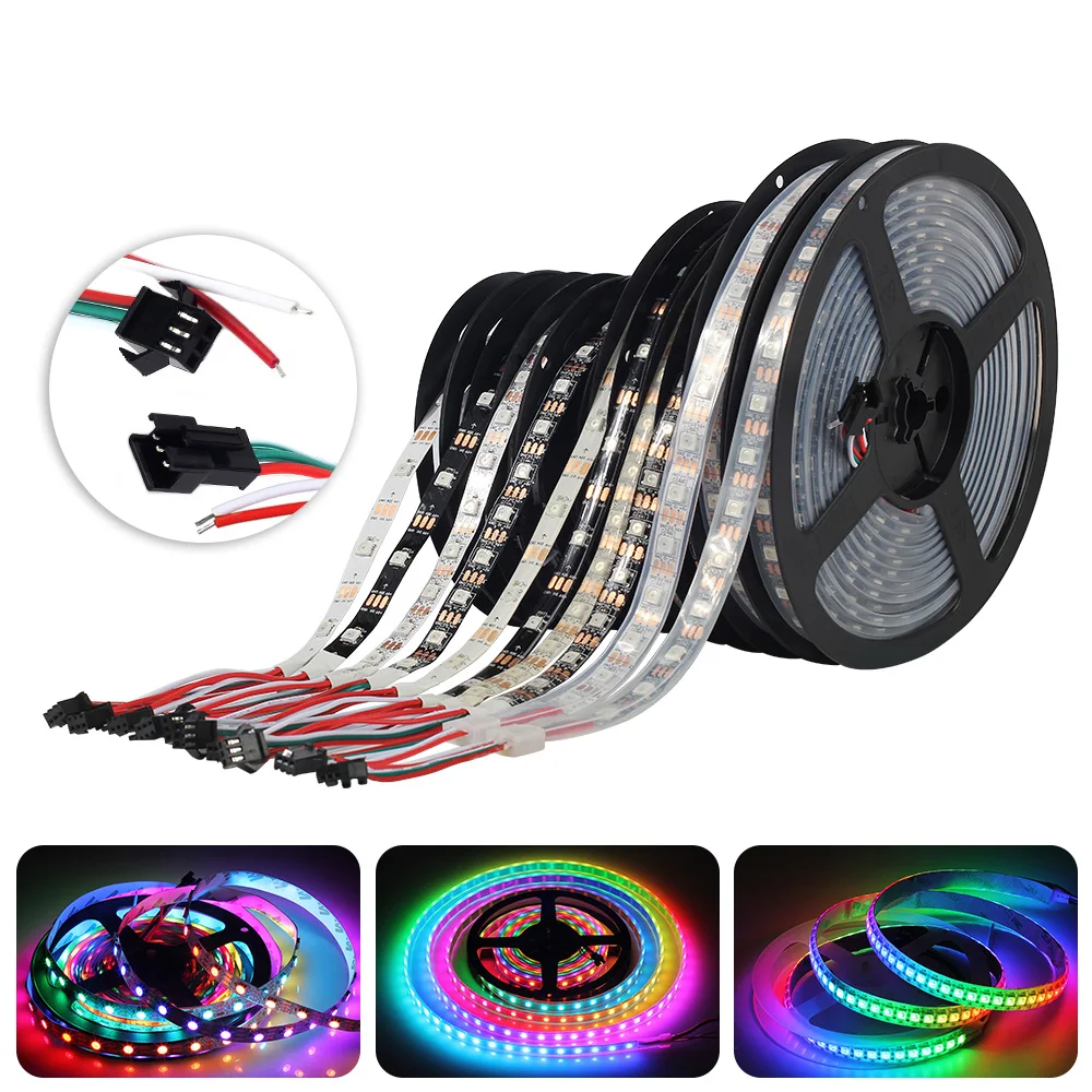 WS2812B Светодиодные ленты 5050 RGB 5V 30/60/144 светодиодный Пиксели ws2812 IC адресуемых Цвет RGB Светодиодные ленты светильник IP30 IP65 IP67 Водонепроницаемый