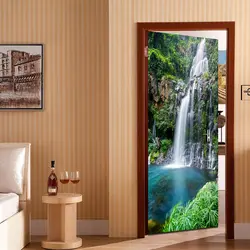 Водопад пейзаж 3D фото обои гостиная спальня исследование двери Стикеры росписи ПВХ самоклеющиеся водостойкие виниловые обои