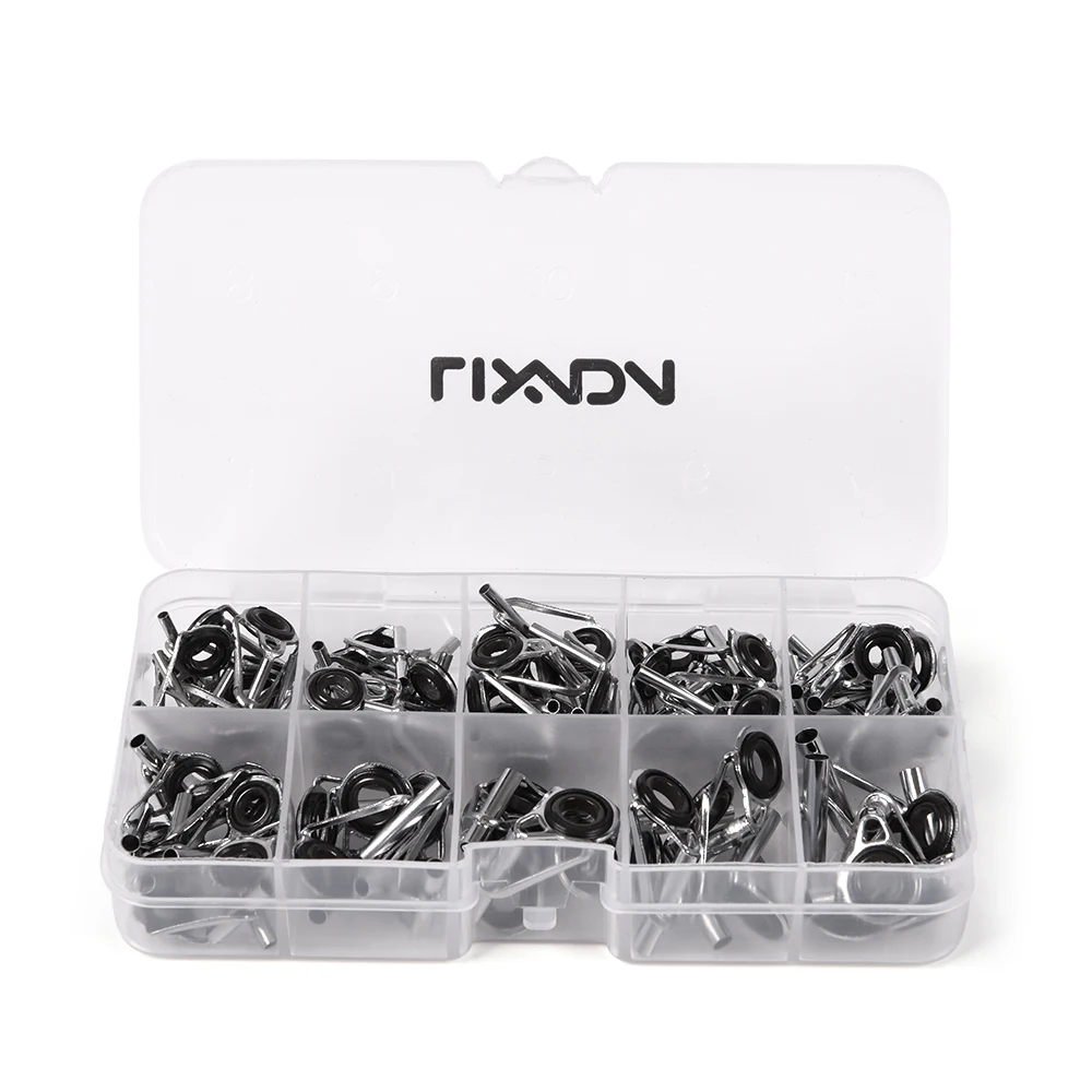 

Lixada 80Pcs/set Fishing Rod Guide Tip Repair Kit Set DIY Eye Rings Different Size Stainless Steel Frames with Box