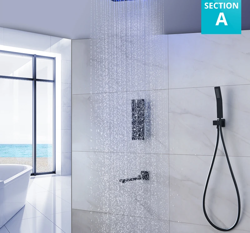 Luxury Thermostat 16 inch Shower System LCD Touch Screen Digital Display Black Large Shower Set 180 Degree Rotating Lower Faucet (4)