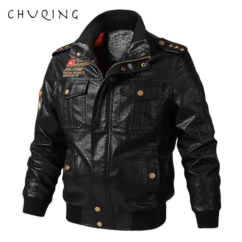 

CHUQING Spring and Autumn New Stand Collar Men's Motorcycle Leather Casual Leather Jacket Coat Trend Large Size 5XL