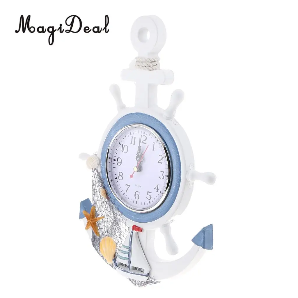 MagiDeal WOOD SHIP WHEEL WALL CLOCK RUSTIC VINTAGE NAUTICAL THEME SEA BEACH ORNAMENT SEA BEACH THEMED