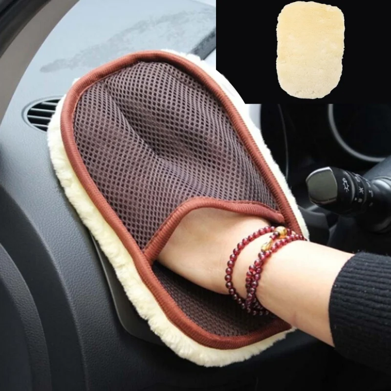 

Car Window Cleaning Beige Car Cleaning Cloth Wool Glove Wash Cleaning Supplies for Car Accessories microfiber car wash