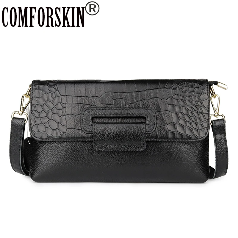 

COMFORSKIN Premium Crocodile Pattern Cowhide Envelope Clutch Bags Fashion Shoulder Messenger Bags Multi-function Women's Handbag