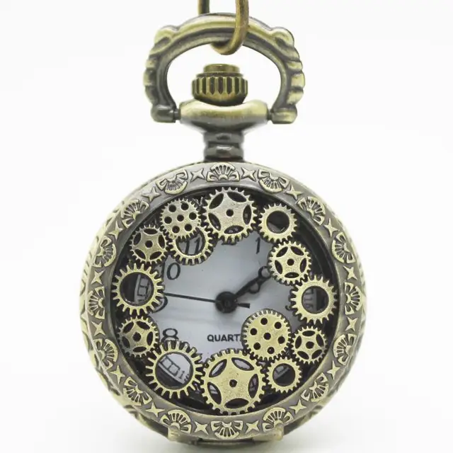 (3056)Vintage Mini wheel gear desgin Pocket Watch Necklace chain pendant, 12pcs/ (3056)Vintage Mini wheel gear desgin Pocket Watch Necklace chain pendant, 12pcs/