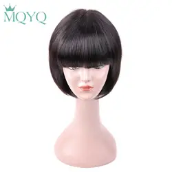 MQYQ боб парик натуральные волосы парики для черный Для женщин бразильский прямой короткий натуральные волосы парики с волосами младенца