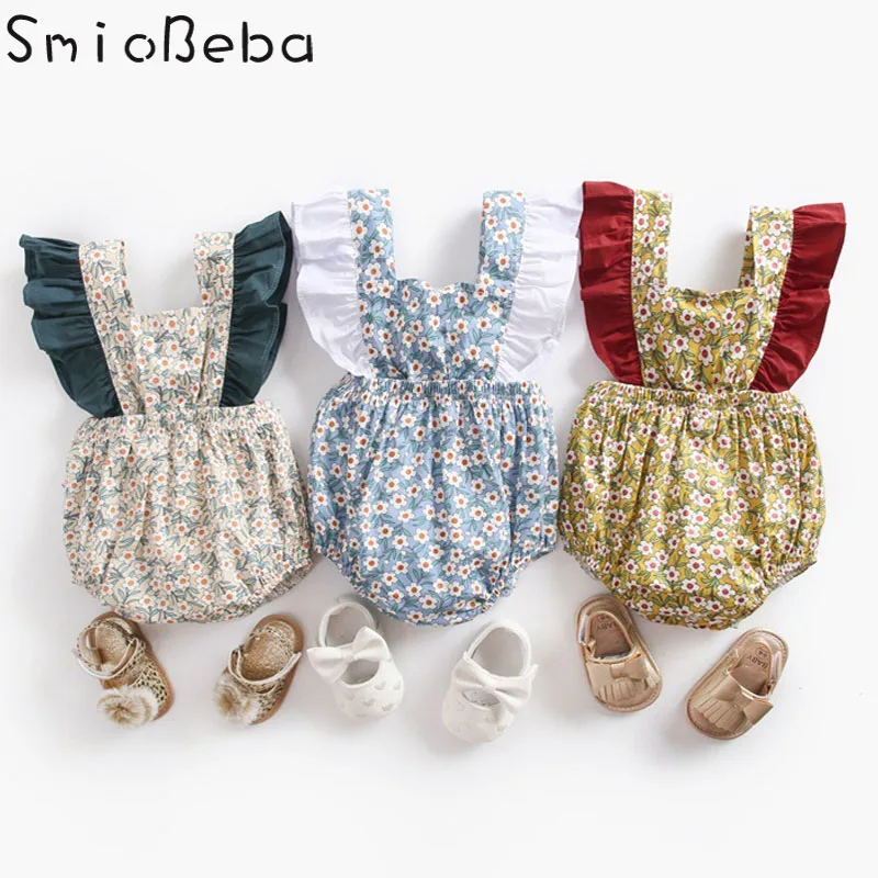 18 Rompers Baby Jumpsuit Summer Floral Print Collar Neck Romper Playsuits Newborn INS Lace Romper Kids Girls Sexy romper 0-3YRS