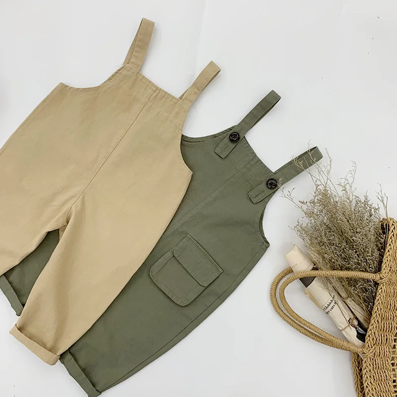 Coreano das Crianças para Meninas de Moda Meninos da Criança Jumpsuit Ocasional Macacão Bolso Grande Calças 2 3 4 5 6 7 Anos Crianças Macacões Novo 30 Meninas de Moda Bolso Grande Calças Meninos