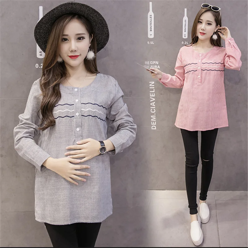 

2018 Shirts For Pregnant Women Spring Long Sleeve Pregnancy Tops Blouses Fashion Striped Maternity Clothes Casual M~XXL Camisa