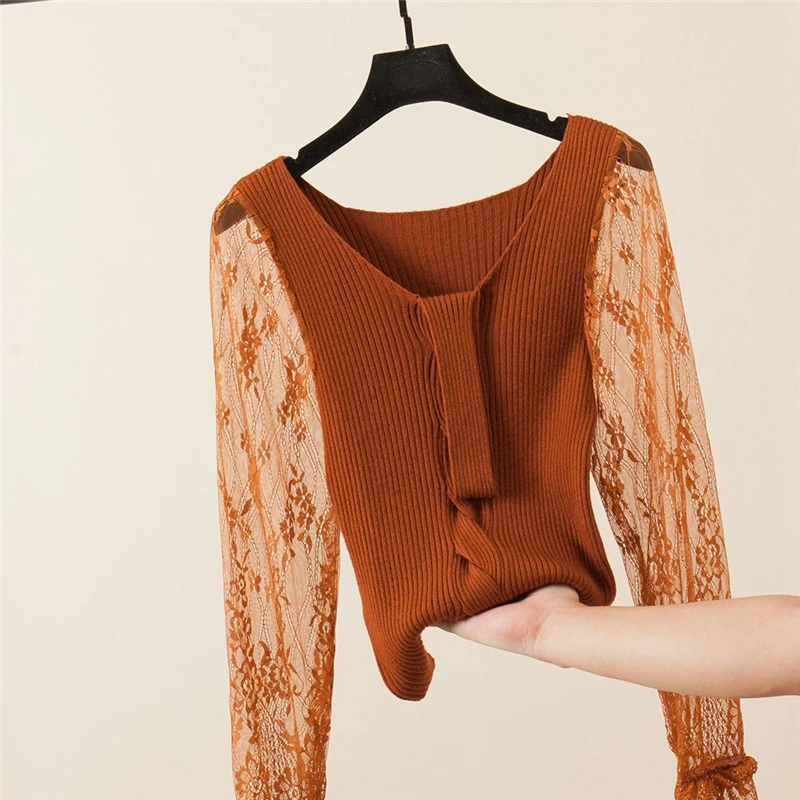 2018 New Designer Women Knitted Sweater Spring Autumn Brand Ladies Pullovers Hollolw Out Sweaters Femme Slim Halter Tops Lace | Женская