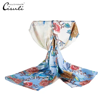 

CISULI Silk Scarf Natural Silk Long Scarf Women Foulard Femme New Desigual Shawl 52X180cm Blue Wholesale Luxury Brand