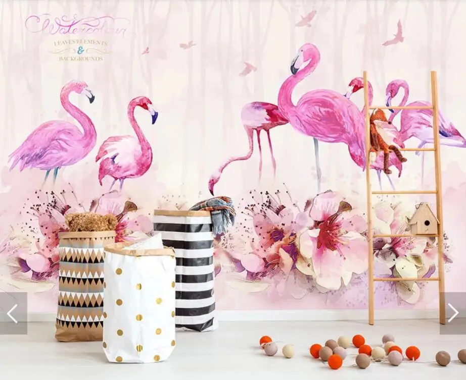 МУРАЛ с фламинго на стену для домашнего декора анималистический настенный