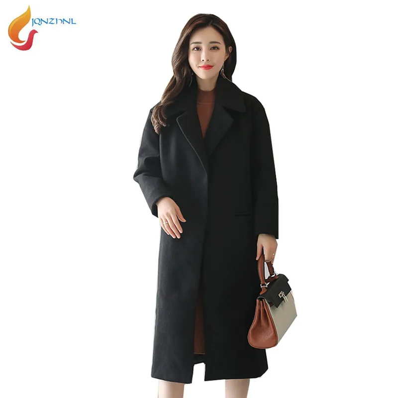 

JQNZHNL 2019 autumn winter women wool coat new fashion loose long wool Overcoat high-grade Windbreaker Woolen cloth jacket AD135