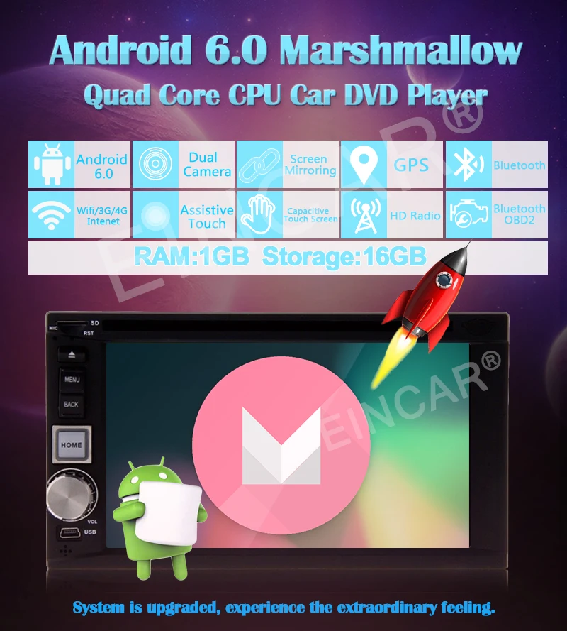 Top 6.2" Android 6.0 Car GPS Navigation Stereo Muti-Media Radio Auto Stereo Bluetooth DVD Player Quad Core for Universal Double 2din 0