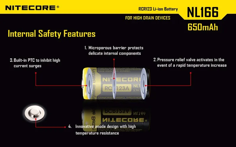 Nitecore NL166 RCR123A Rechargeable Li-ion Battery (5)