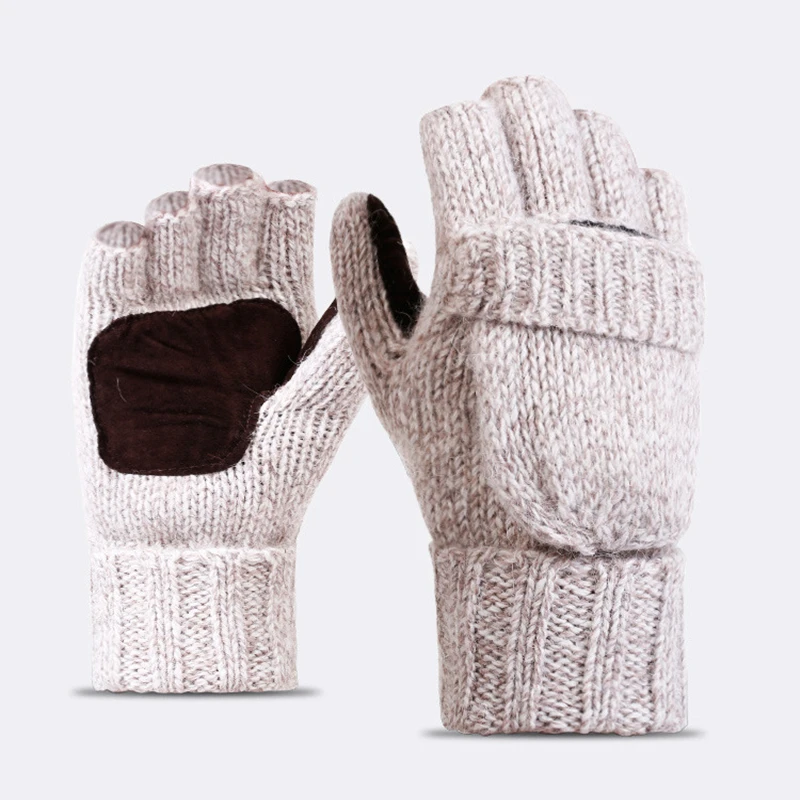 Najtaniej Brand New wełniane rękawiczki z dzianiny pół palca etui z klapką mężczyźni wełniana damska zimowa rękawice aksamitne grube skórzane ciepłe na zewnątrz rękawice jeździeckie