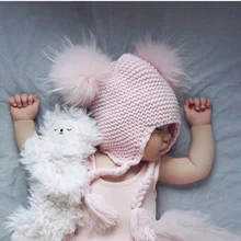 Детские зимние наушники, теплые детские вязаные помпоны, милая детская шляпа для девочек и мальчиков, реквизит для фотосессии, аксессуары, шапка от 6 месяцев до 3 лет