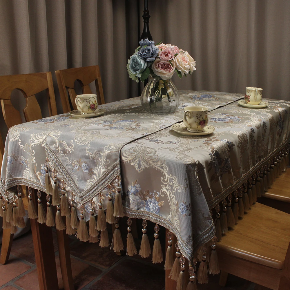 CURCYA Classic Vintage Wedding Table Cloth Luxury Jacquard Handmade