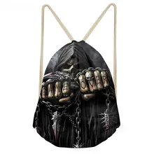 ThiKin Punk 3D Azrael Skull Print Men Drawstrings Bags Vintage Boys Girls Basketball/Soccerly Storage Backpacks Beach Bags