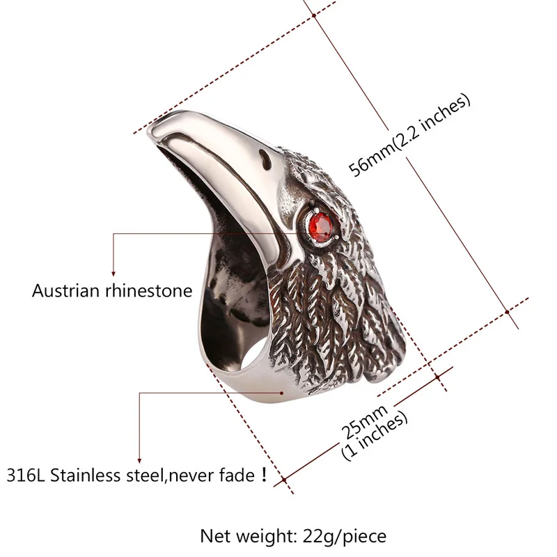 U7 мужские кольца с изображением орла клюва для коктейля золотого цвета из нержавеющей стали ювелирные изделия в стиле панк Рок уникальное популярное большое Винтажное кольцо для мужчин R1003
