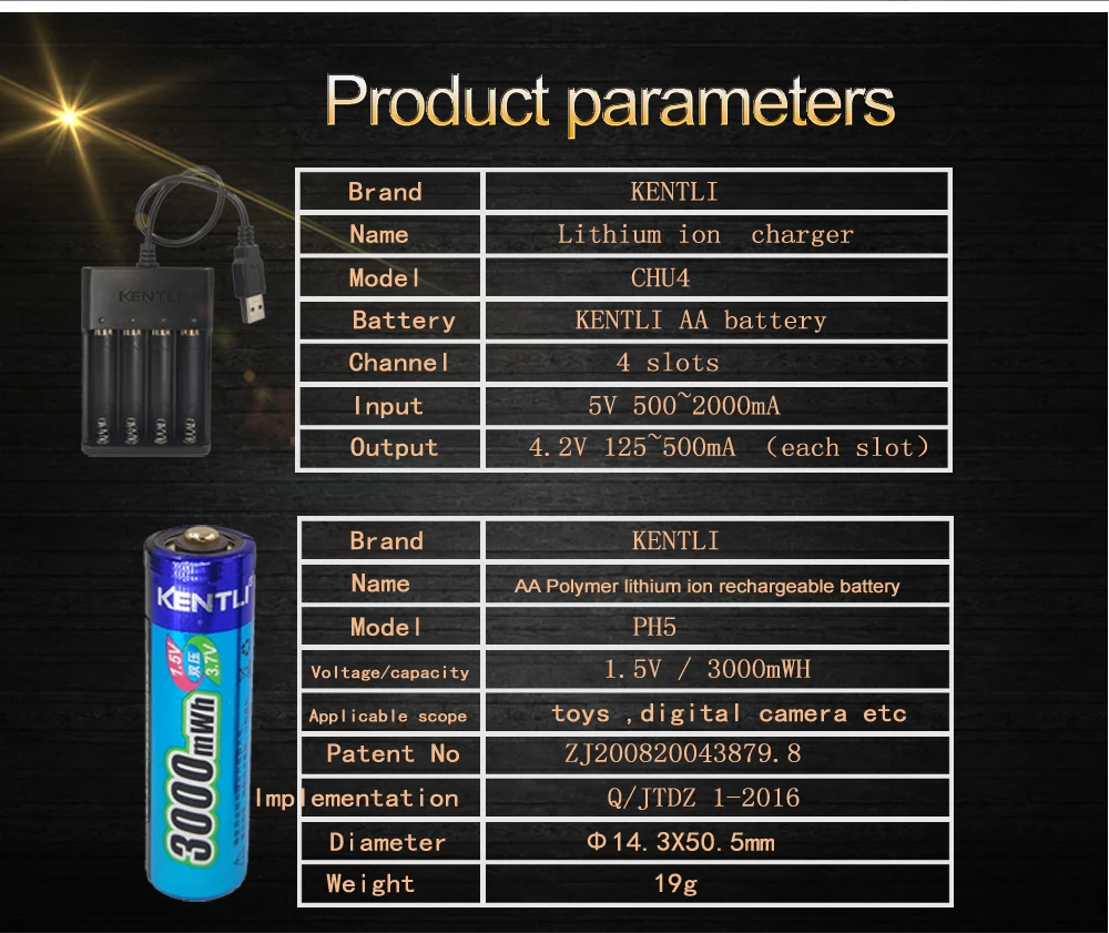 4 шт. KENTLI AA 1,5 V 3000 mwh полимерная литий-ионная аккумуляторная батарея+ 4 слота USB литий-ионная батарея зарядное устройство