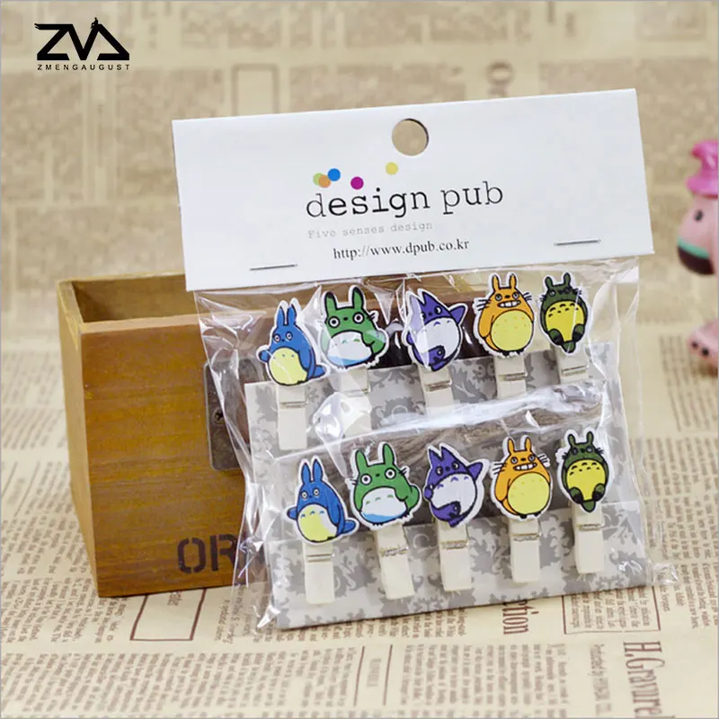 

10Pcs/lots Korean cute multicolor dragon cat Wooden Clip Photo wall decoration clip Postcard Craft DIY Clips with hemp rope