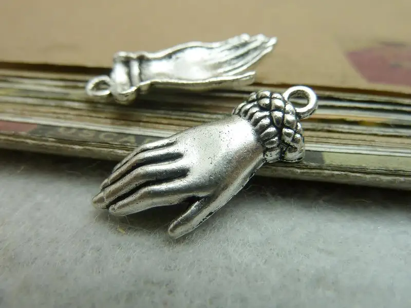30pcs 12*26mm hand charm antique silver tone diy jewelry makingin Charms from Jewelry