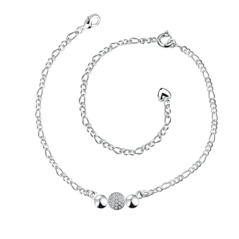 

Summer Style 925 stamp silver plated Clear Zircon Beads Charm Anklet For Women Ankle Chain Bracelet Adjustable Length Wholesale