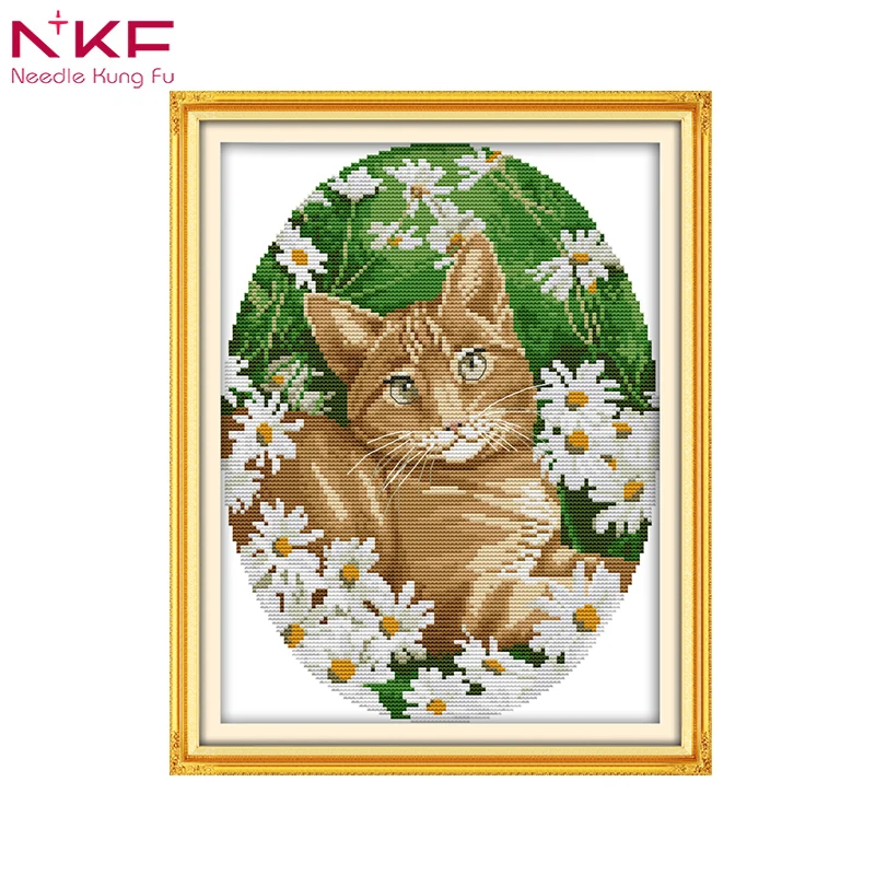 

NKF cat in the flower Cross Stitch DIY 11CT 14CT Cross Stitch Kit Handmade Embroidery for Needlework