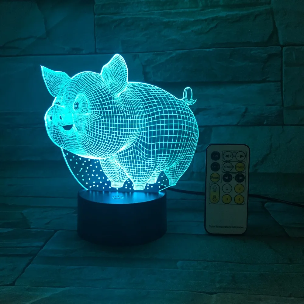 Свинка 3D светодиодный ночник с пультом дистанционного управления или сенсорным управлением, красочный 5 В USB креативный маленький акриловый светодиодный Настольный светильник, самостоятельный подарок для дома