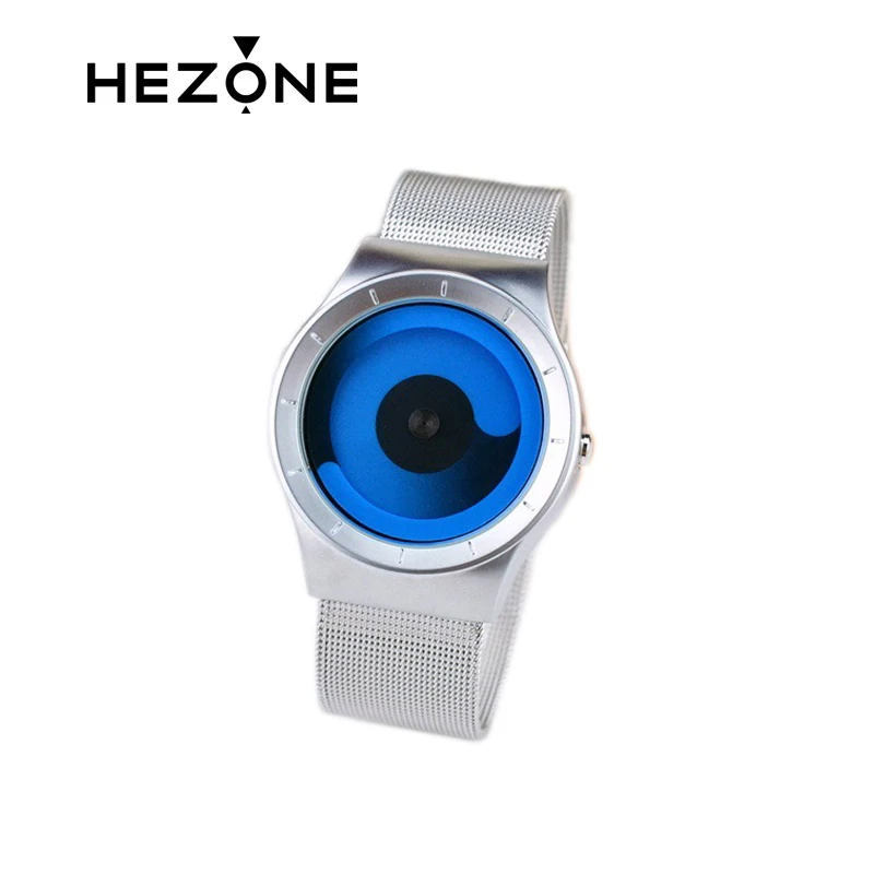 

New Concept Minimalist Watch Men Brand Fashion Stainless Steel Mesh Strap Quartz Watch Aurora Style Spiral Turntable Wristwatch