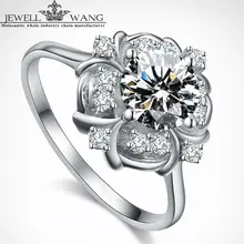 Jewellwang Moissanite Rings for Woman 1.00ct Carat 18K White Gold Lily Flower Original Design Wedding Ring Engagement Gift Girl