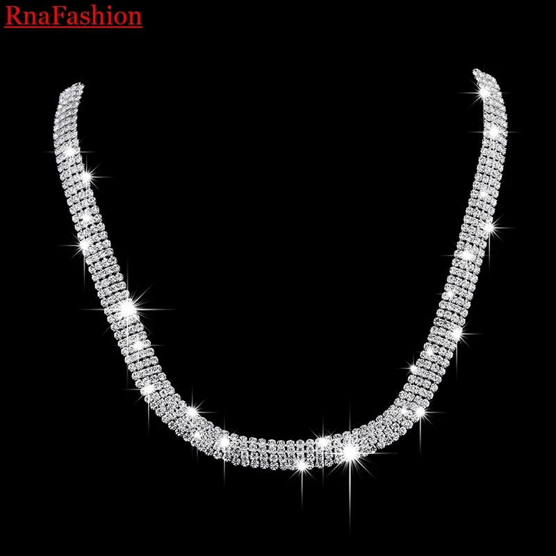 RNAFASHION Свадебные украшения сверкающие Колье со стразами ожерелье серьги набор Шарм посеребренные свадебные ювелирные наборы