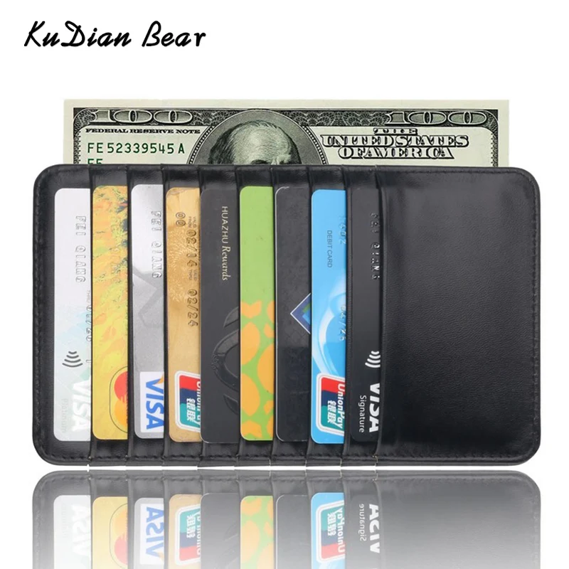 

KUDIAN BEAR PU Leather Credit Card Holder Male Designer Card Case Black Men Card Wallet for Document Porte Carte BIY036 PM49