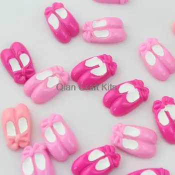 

200pcs mixed colors pink,hot pink Ballet Shoes Flat Back Cabochon Beads Kawaii Kitsch Decoden 24mm