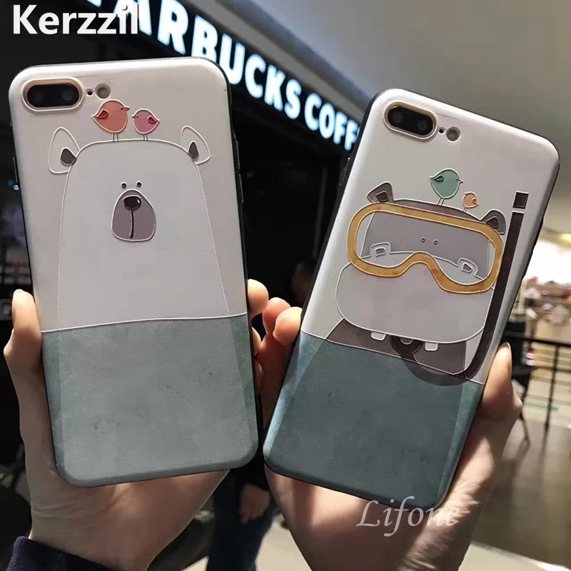 

3D Relief Slim Cartoon Bear Soft Case For iPhone 7 6 6S 8 Plus Phone Silicone Animal Cover Back For iPhone X 6 7 6S Capa